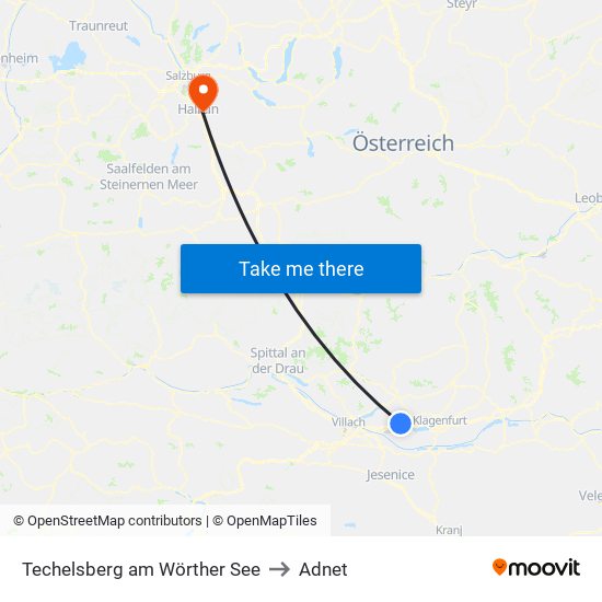 Techelsberg am Wörther See to Adnet map