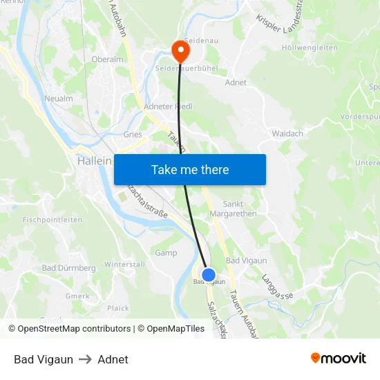 Bad Vigaun to Adnet map