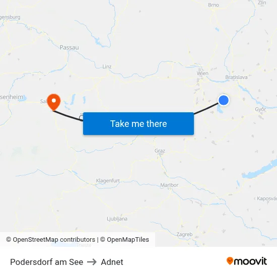 Podersdorf am See to Adnet map
