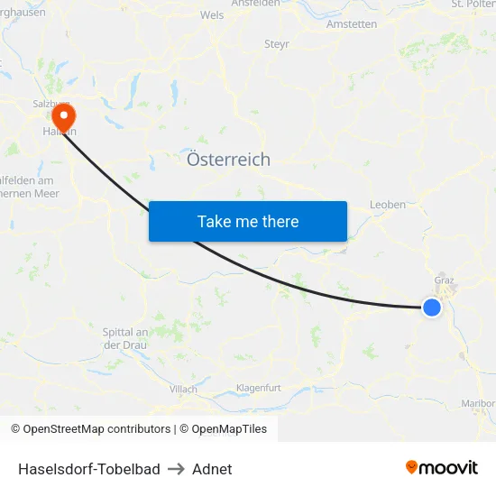 Haselsdorf-Tobelbad to Adnet map