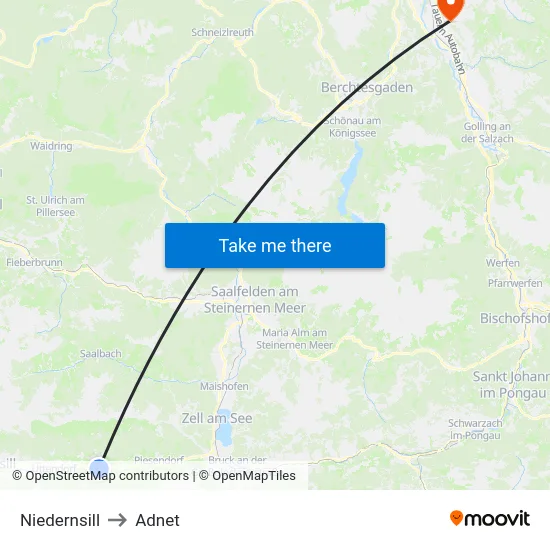 Niedernsill to Adnet map