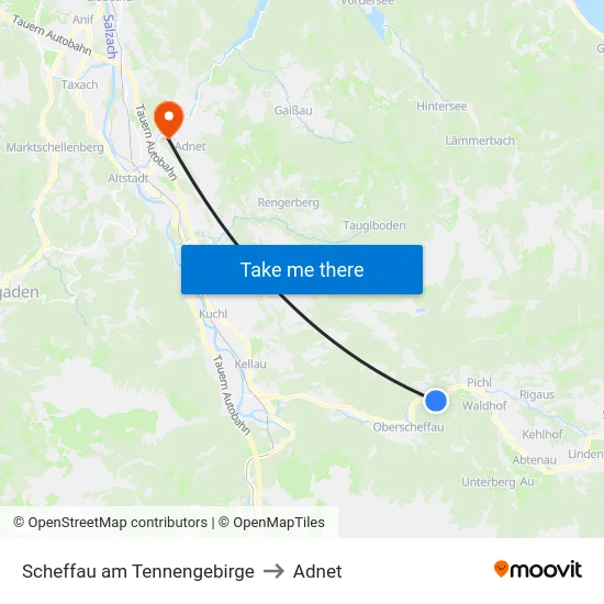 Scheffau am Tennengebirge to Adnet map