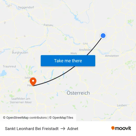 Sankt Leonhard Bei Freistadt to Adnet map