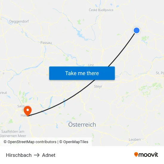 Hirschbach to Adnet map