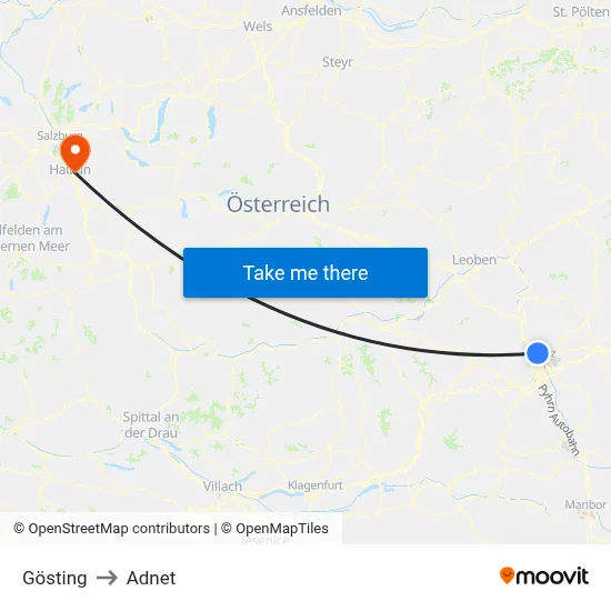 Gösting to Adnet map