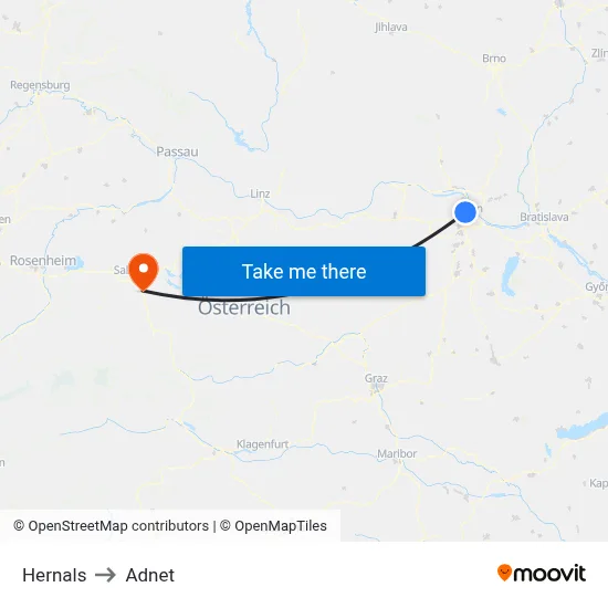 Hernals to Adnet map