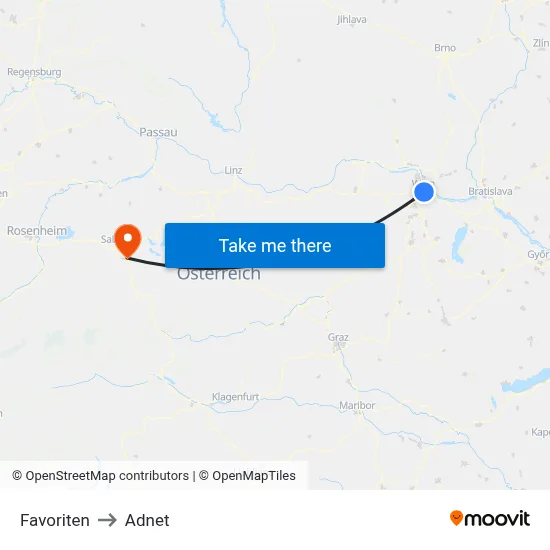 Favoriten to Adnet map