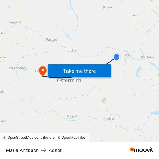 Maria Anzbach to Adnet map