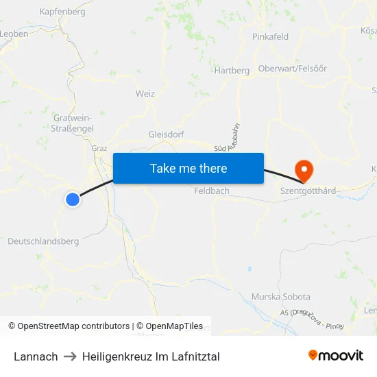 Lannach to Heiligenkreuz Im Lafnitztal map