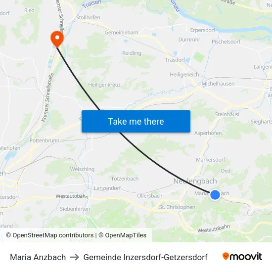 Maria Anzbach to Gemeinde Inzersdorf-Getzersdorf map