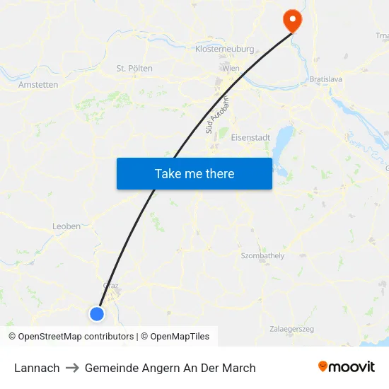 Lannach to Gemeinde Angern An Der March map