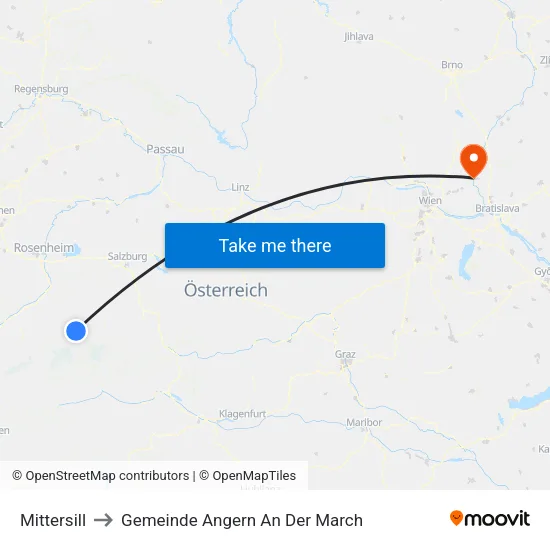 Mittersill to Gemeinde Angern An Der March map