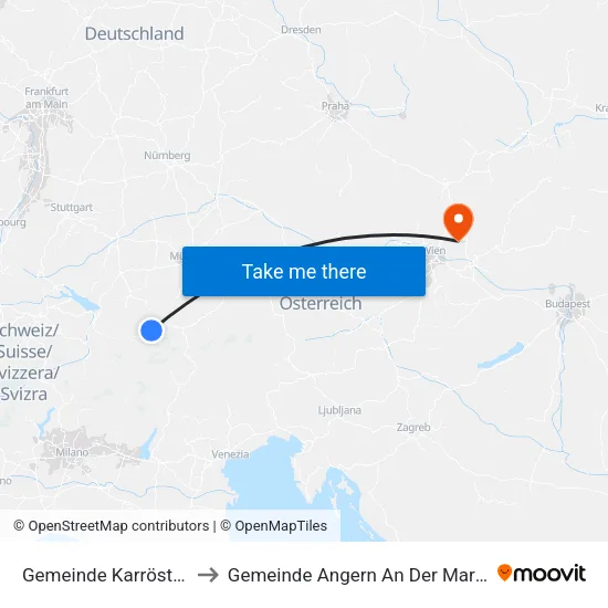 Gemeinde Karrösten to Gemeinde Angern An Der March map