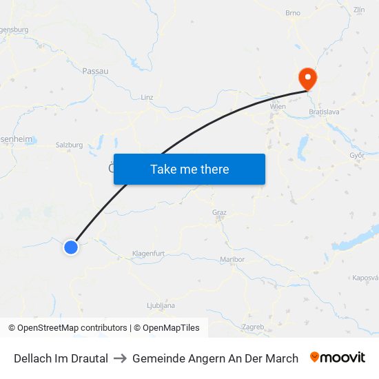 Dellach Im Drautal to Gemeinde Angern An Der March map