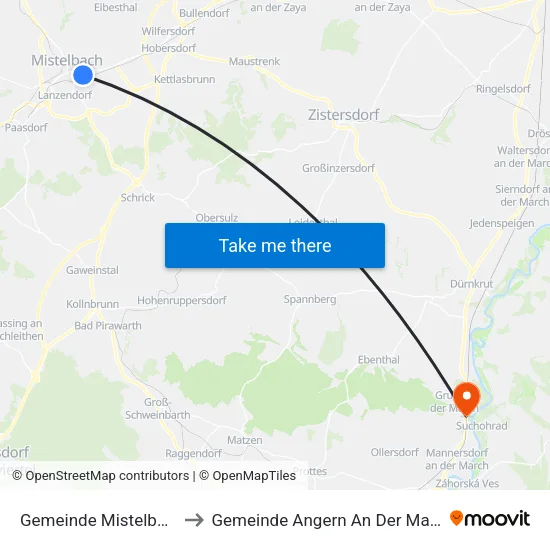 Gemeinde Mistelbach to Gemeinde Angern An Der March map