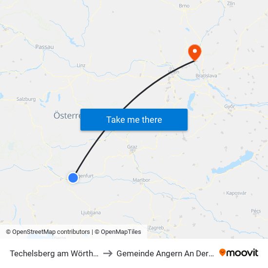 Techelsberg am Wörther See to Gemeinde Angern An Der March map