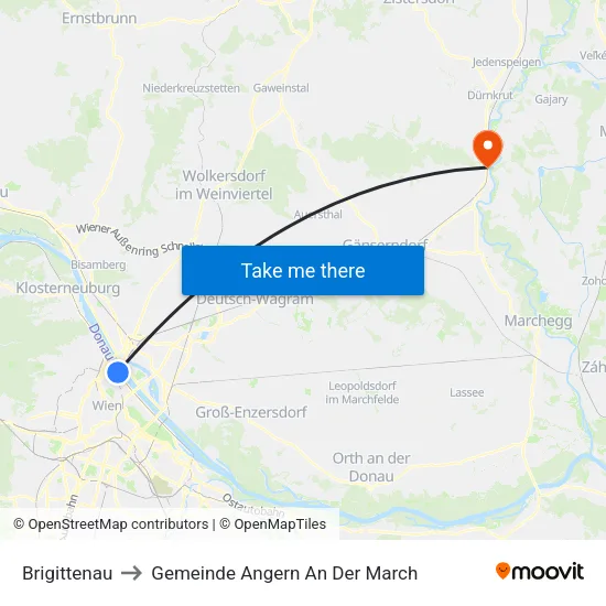 Brigittenau to Gemeinde Angern An Der March map