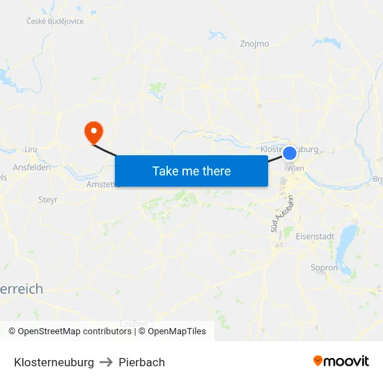 Klosterneuburg to Pierbach map