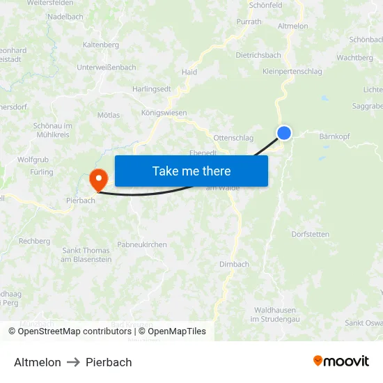 Altmelon to Pierbach map