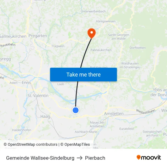 Gemeinde Wallsee-Sindelburg to Pierbach map