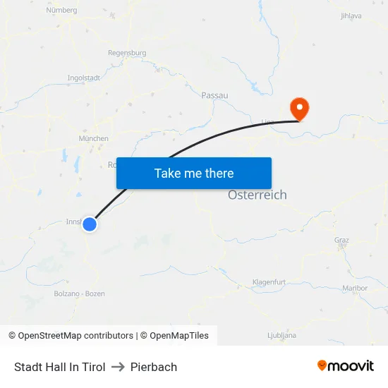 Stadt Hall In Tirol to Pierbach map