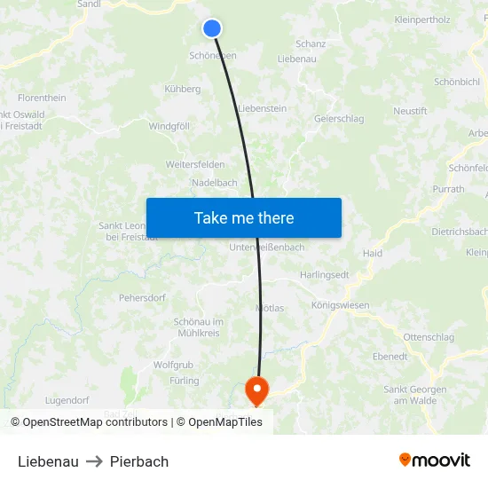 Liebenau to Pierbach map