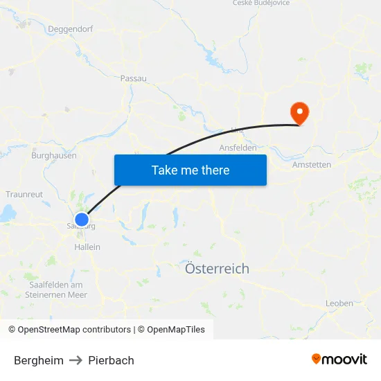 Bergheim to Pierbach map