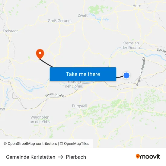 Gemeinde Karlstetten to Pierbach map