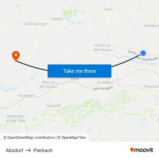Absdorf to Pierbach map