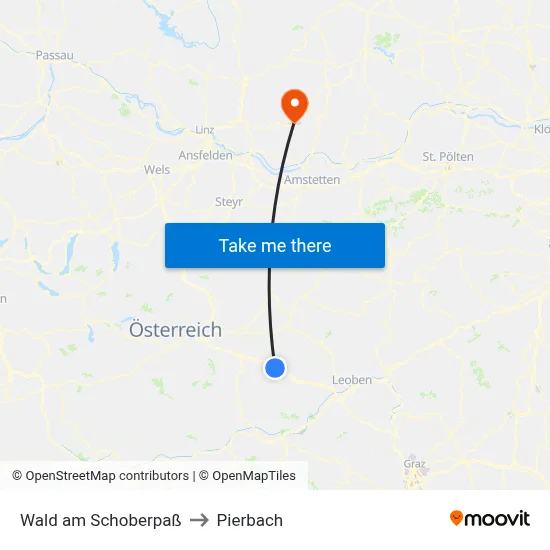 Wald am Schoberpaß to Pierbach map