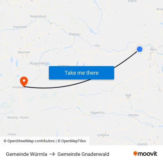Gemeinde Würmla to Gemeinde Gnadenwald map