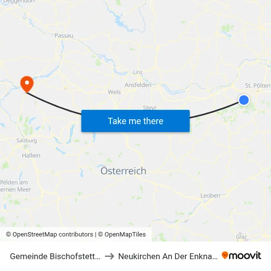 Gemeinde Bischofstetten to Neukirchen An Der Enknach map