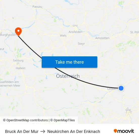 Bruck An Der Mur to Neukirchen An Der Enknach map