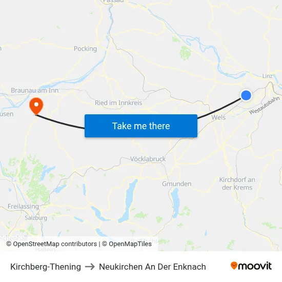 Kirchberg-Thening to Neukirchen An Der Enknach map