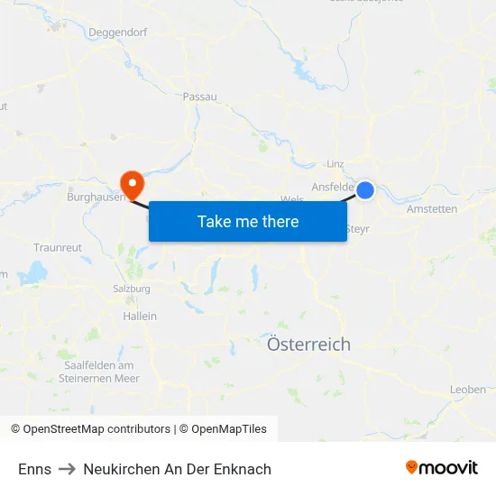 Enns to Neukirchen An Der Enknach map