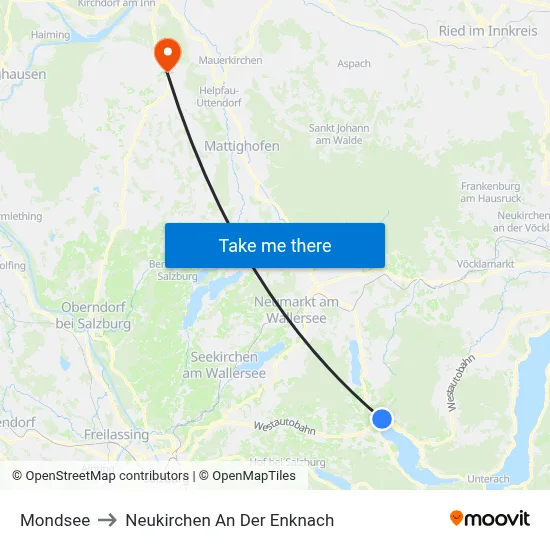 Mondsee to Neukirchen An Der Enknach map