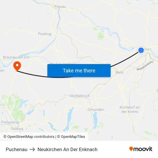 Puchenau to Neukirchen An Der Enknach map