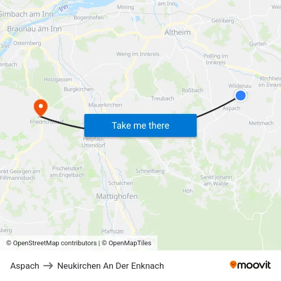 Aspach to Neukirchen An Der Enknach map