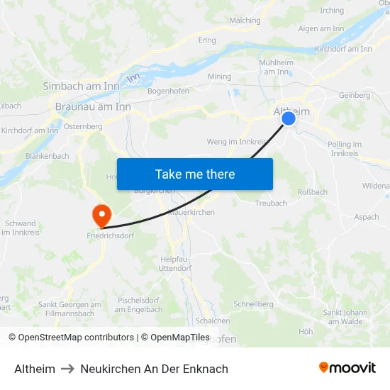Altheim to Neukirchen An Der Enknach map