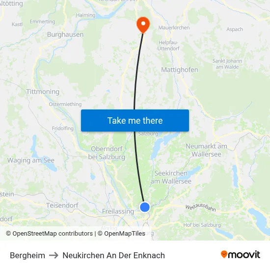 Bergheim to Neukirchen An Der Enknach map