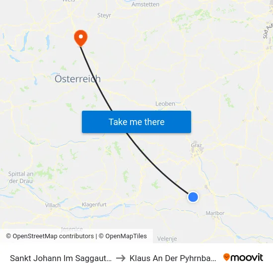 Sankt Johann Im Saggautal to Klaus An Der Pyhrnbahn map