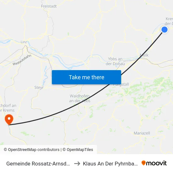 Gemeinde Rossatz-Arnsdorf to Klaus An Der Pyhrnbahn map