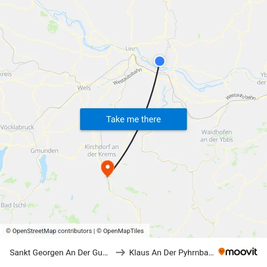 Sankt Georgen An Der Gusen to Klaus An Der Pyhrnbahn map