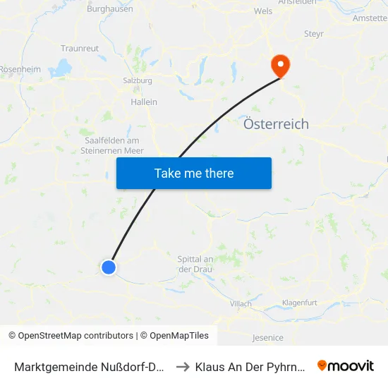 Marktgemeinde Nußdorf-Debant to Klaus An Der Pyhrnbahn map