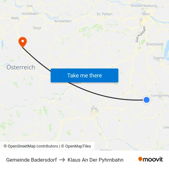 Gemeinde Badersdorf to Klaus An Der Pyhrnbahn map