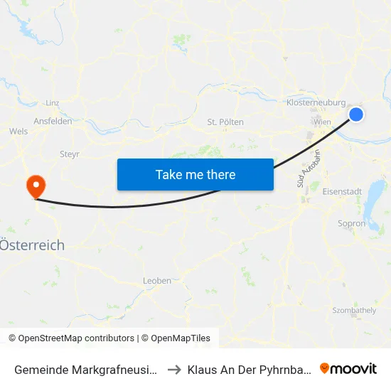Gemeinde Markgrafneusiedl to Klaus An Der Pyhrnbahn map