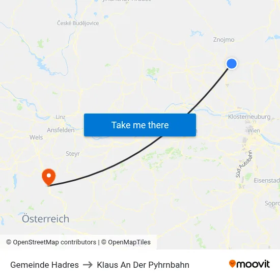 Gemeinde Hadres to Klaus An Der Pyhrnbahn map