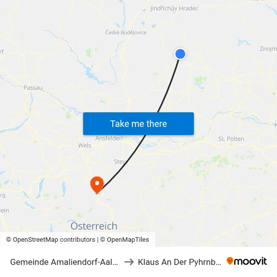 Gemeinde Amaliendorf-Aalfang to Klaus An Der Pyhrnbahn map