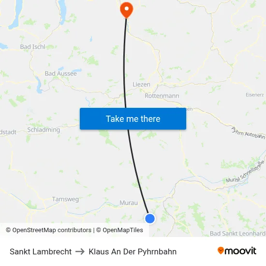 Sankt Lambrecht to Klaus An Der Pyhrnbahn map