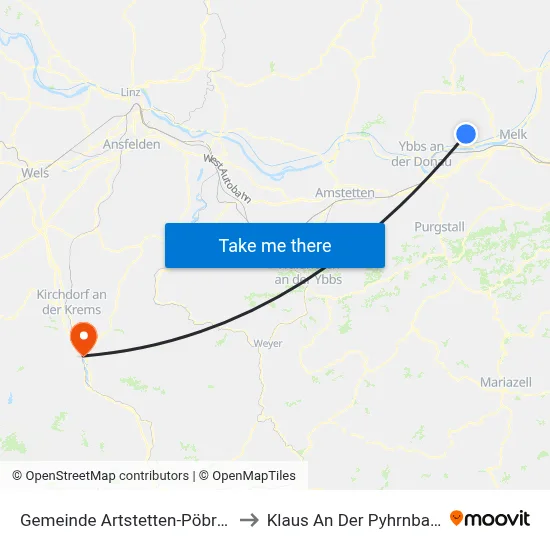 Gemeinde Artstetten-Pöbring to Klaus An Der Pyhrnbahn map
